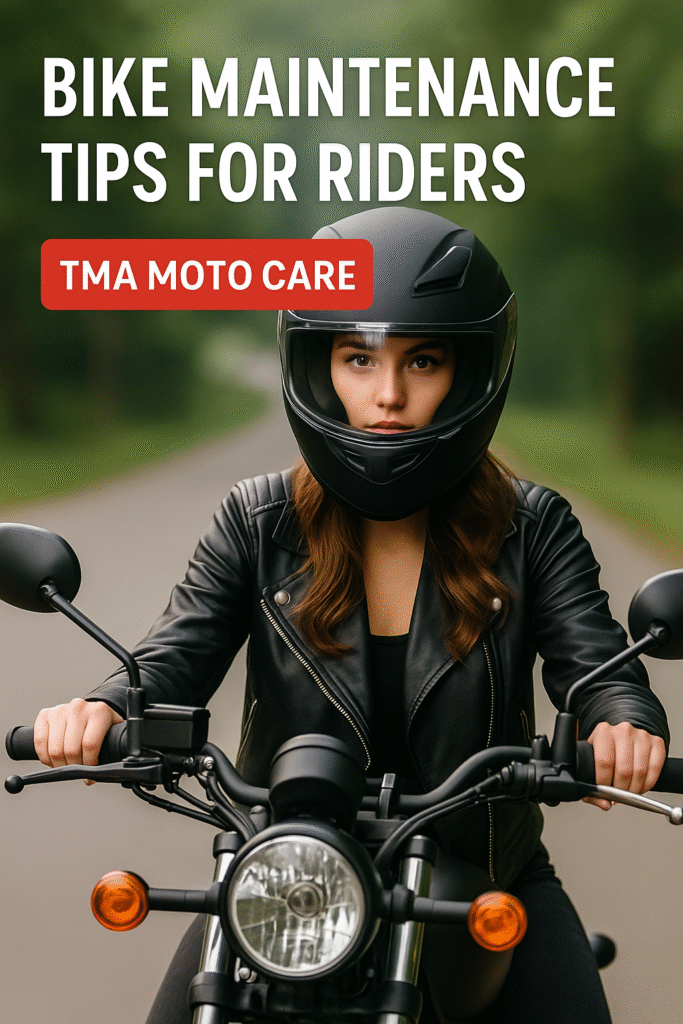 Female rider with helmet on a Royal Enfield at TMA Bike Rental in Manali, showcasing well-maintained bikes serviced by TMA Moto Care for Spiti and Leh trips.