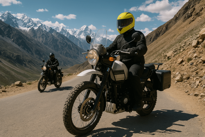 👉 Riders on Royal Enfield bikes during Himalayan motorcycle tours in India with Travel Master Adventure (TMA)