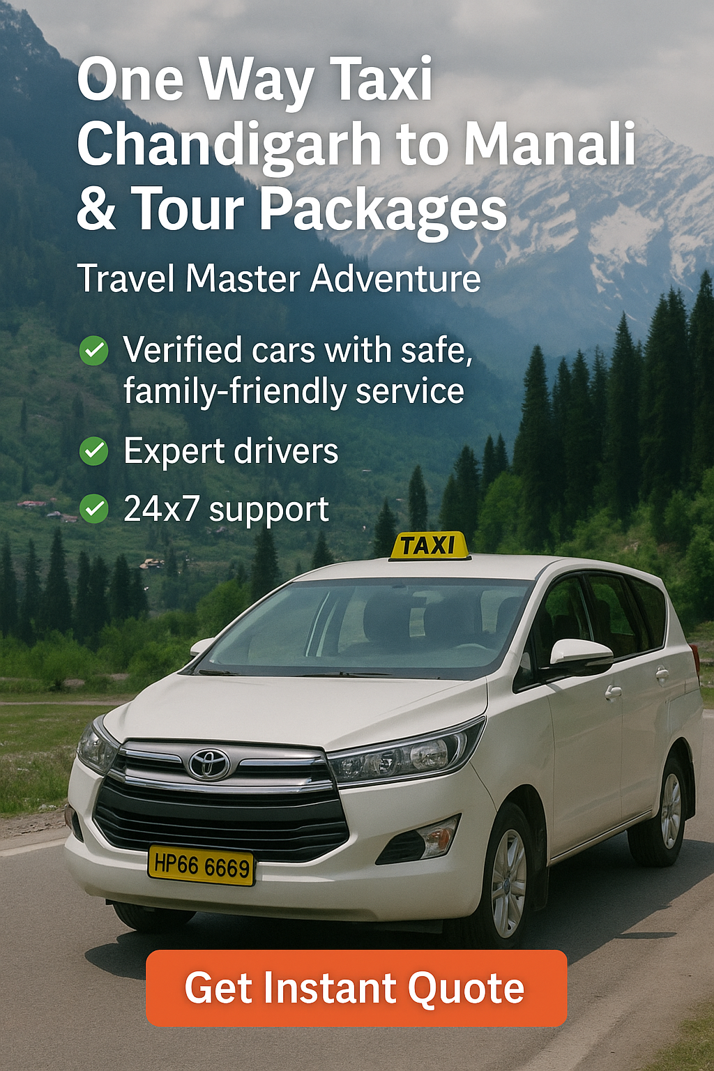 One way taxi Chandigarh to Manali by Travel Master Adventure – verified car with safe, family-friendly service.